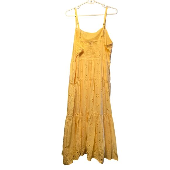 Chaps Yellow Eyelet Tiered Midi Dress Cottagecore Style - Picture 2 of 6